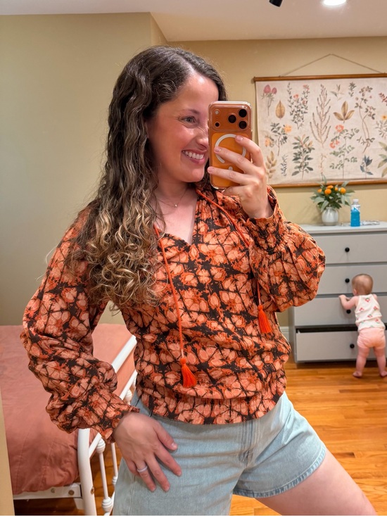 Anthropologie Tops - Anthropologie Cotton Orange & Black Tie-Dye Pullover Blouse Top Small